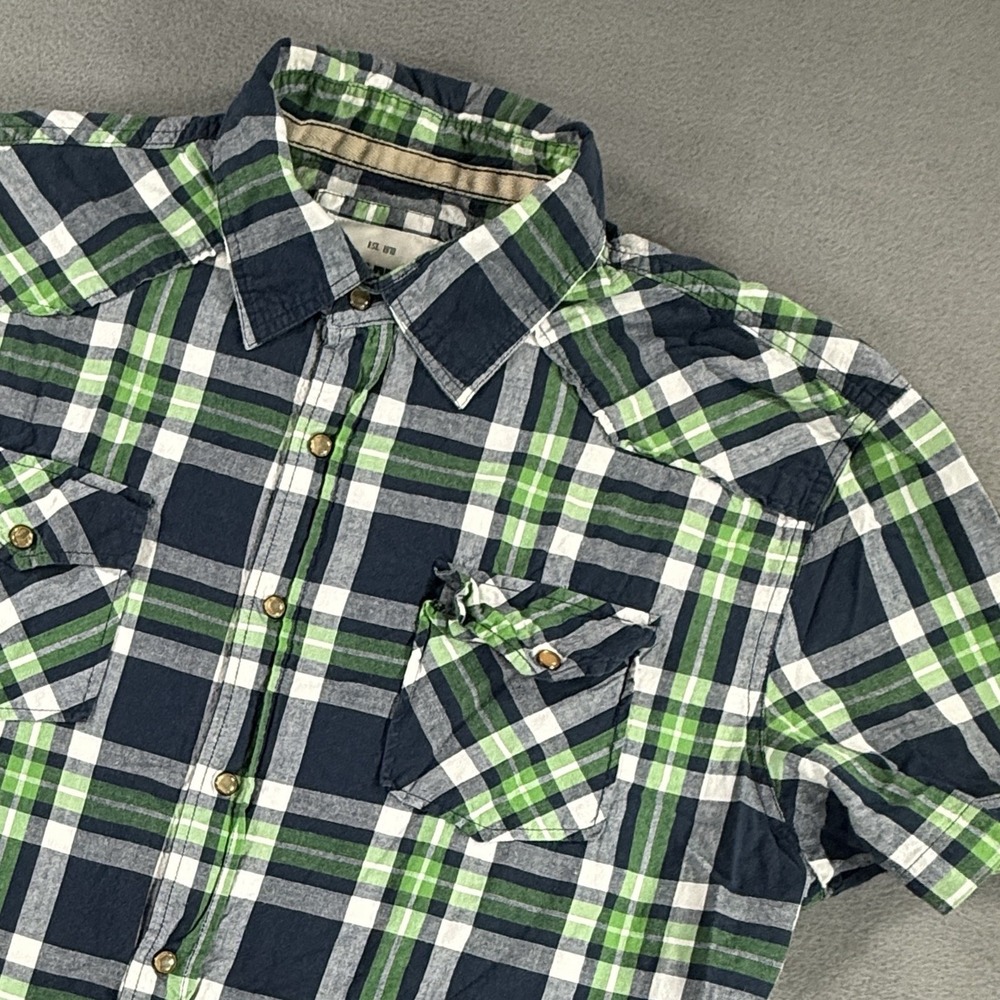 Ditch Plains Shirt Mens 2XL Green Pearl Snap Plaid Western Short Sleeve